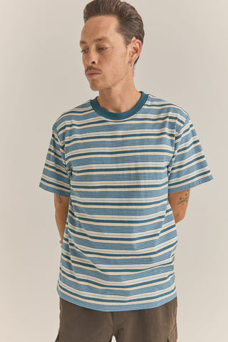 RHYTHM Vintage Stripe Short Sleeve Tee - MINERAL BLUE