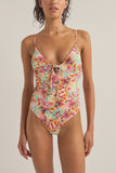 RHYTHM Sierra Floral Tie Front One Piece - ORANGE