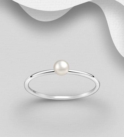 925 Sterling Silver Ring, Decorated with 4 mm Diameter Freshwater Pearl