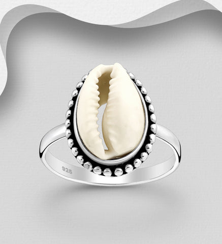 Oxidized Ring Decorated With Shell - SILVER