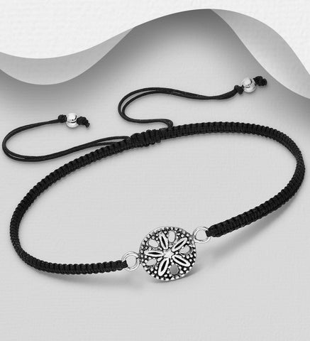 Sterling Silver Adjustable Thread Sand Dollar Bracelet - BLACK