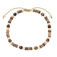 CLASSICS 77 -Coconut and Tiger Eye Rope Anklet - BROWN