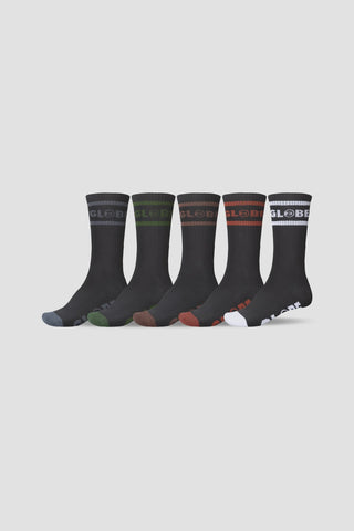 GLOBE Tilt Hi Socks 5 Pack - BLACK