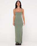 RUSTY - Vicky Fixed Back Slip Maxi Dress - ARMY GREEN