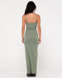 RUSTY - Vicky Fixed Back Slip Maxi Dress - ARMY GREEN