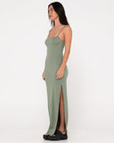 RUSTY - Vicky Fixed Back Slip Maxi Dress - ARMY GREEN