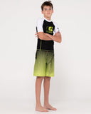 RUSTY Boys Y2Shay Short Sleeve Surf Top - BLACK/WHITE