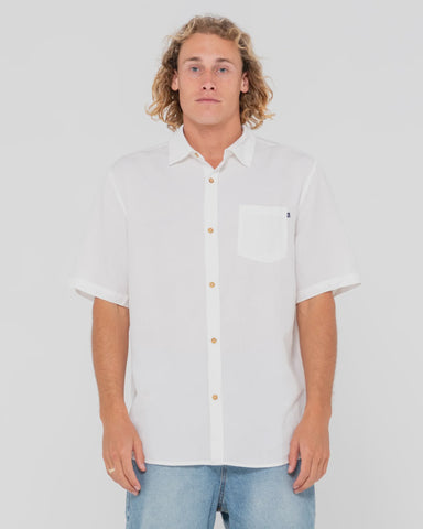 RUSTY - Overtone Short Sleeve Linen Shirt - WHISPER WHITE