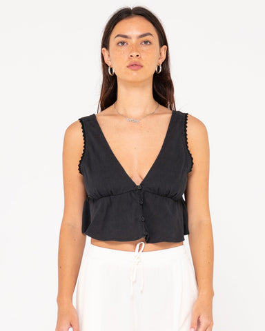 RUSTY Coco V Neck Top - BLACK