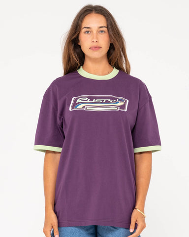 RUSTY Boarding Pass Oversize Short Sleeve Tee - PURPLE RAIN