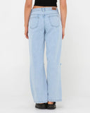 RUSTY Low Rise Wide Leg Ripped Denim Jean - SKY BLUE HEATHER