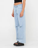 RUSTY Low Rise Wide Leg Ripped Denim Jean - SKY BLUE HEATHER