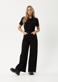 AFENDS Miami Denim Flared Leg Jumpsuit - WASHED BLACK