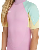 O'NEILL - Girl's Reactor 2 Back Zip Short Sleeve Spring 2mm - PURPLE/LAGUNA/YELLOW