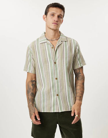 RHYTHM Vacation Stripe Short Sleeve Shirt - NATURAL