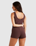 BILLABONG Terry Rib Retro Surf Bodysuit - CHOC CHERRY