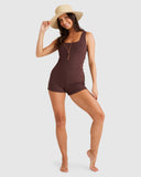 BILLABONG Terry Rib Retro Surf Bodysuit - CHOC CHERRY