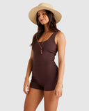 BILLABONG Terry Rib Retro Surf Bodysuit - CHOC CHERRY