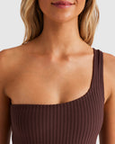 BILLABONG Terry Rib One Shoulder One Piece - CHOC CHERRY