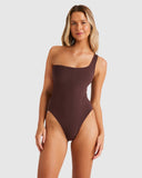 BILLABONG Terry Rib One Shoulder One Piece - CHOC CHERRY