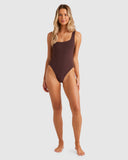 BILLABONG Terry Rib One Shoulder One Piece - CHOC CHERRY