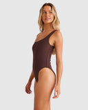 BILLABONG Terry Rib One Shoulder One Piece - CHOC CHERRY