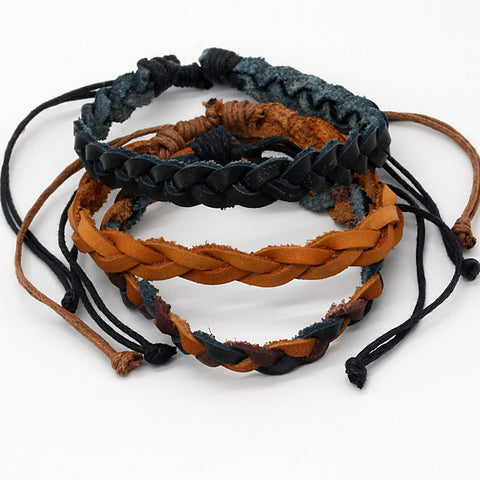 CLASSICS 77 Set of Three Natural Leather  Bracelets - BLLACK/TAN/MULTI